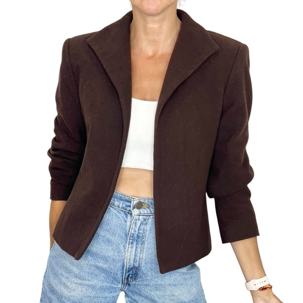 Harve Benard cashmere blend dark brown open front old money jacket blazer 6